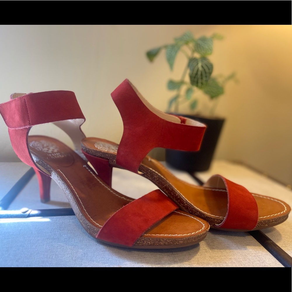 Coral Heeled Sandals with Ankle Strap by Carlos Santana - never worn!